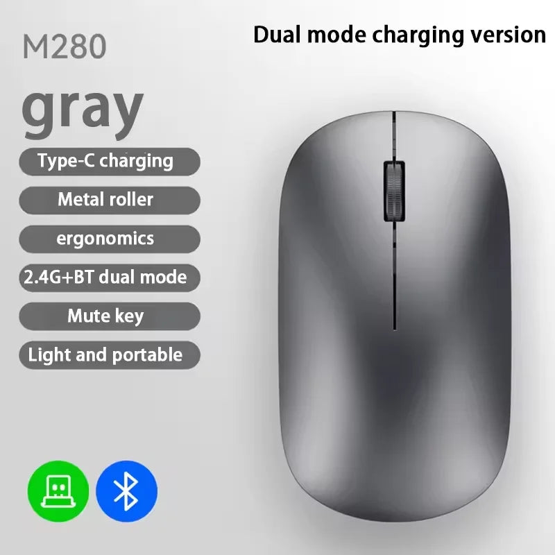 2.4G Wireless Bluetooth Mouse Dual Mode 1600DPI Adjustable 2.4G Type-C Rechargeable Mice Silent Ergonomic Portable Office Mouse