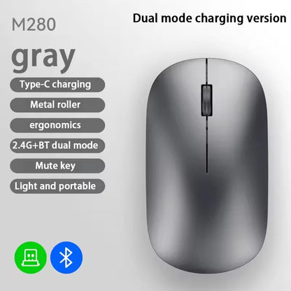 2.4G Wireless Bluetooth Mouse Dual Mode 1600DPI Adjustable 2.4G Type-C Rechargeable Mice Silent Ergonomic Portable Office Mouse