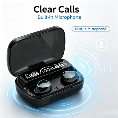 9D Stereo Surround Sound Bluetooth Earphones Sports In-Ear Wireless Headphones Featuring LED Digital Battery Display