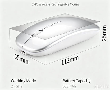 2.4Ghz Rechargeable Wireless Mouse Quiet Ergonomic 1600DPI Optical Mice with USB Receiver for Laptop PC Notebook