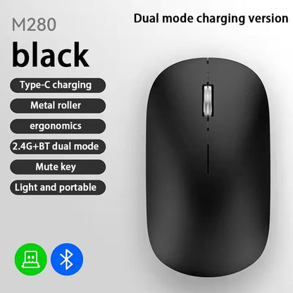2.4G Wireless Bluetooth Mouse Dual Mode 1600DPI Adjustable 2.4G Type-C Rechargeable Mice Silent Ergonomic Portable Office Mouse