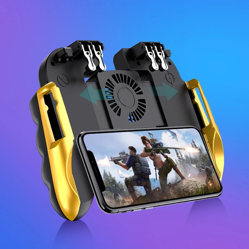 Smartphone Game Trigger Controller Joystick with Cooling Fan for FPS PUBG Iphone Ios Android Smartphone Gamepad Fan Cooler