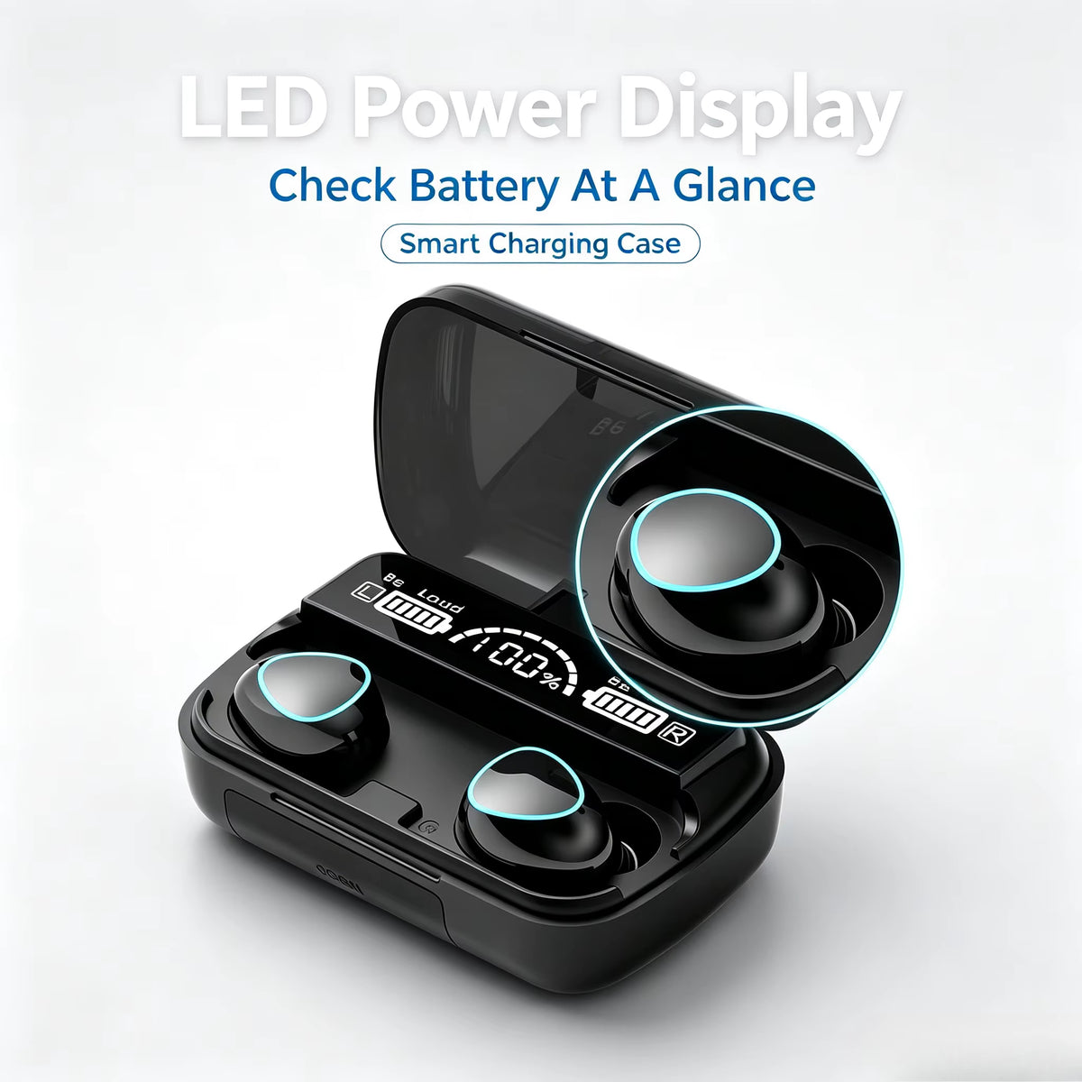9D Stereo Surround Sound Bluetooth Earphones Sports In-Ear Wireless Headphones Featuring LED Digital Battery Display