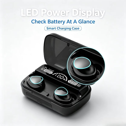 9D Stereo Surround Sound Bluetooth Earphones Sports In-Ear Wireless Headphones Featuring LED Digital Battery Display