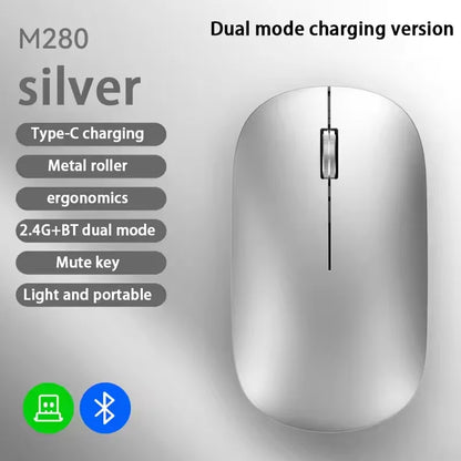 2.4G Wireless Bluetooth Mouse Dual Mode 1600DPI Adjustable 2.4G Type-C Rechargeable Mice Silent Ergonomic Portable Office Mouse
