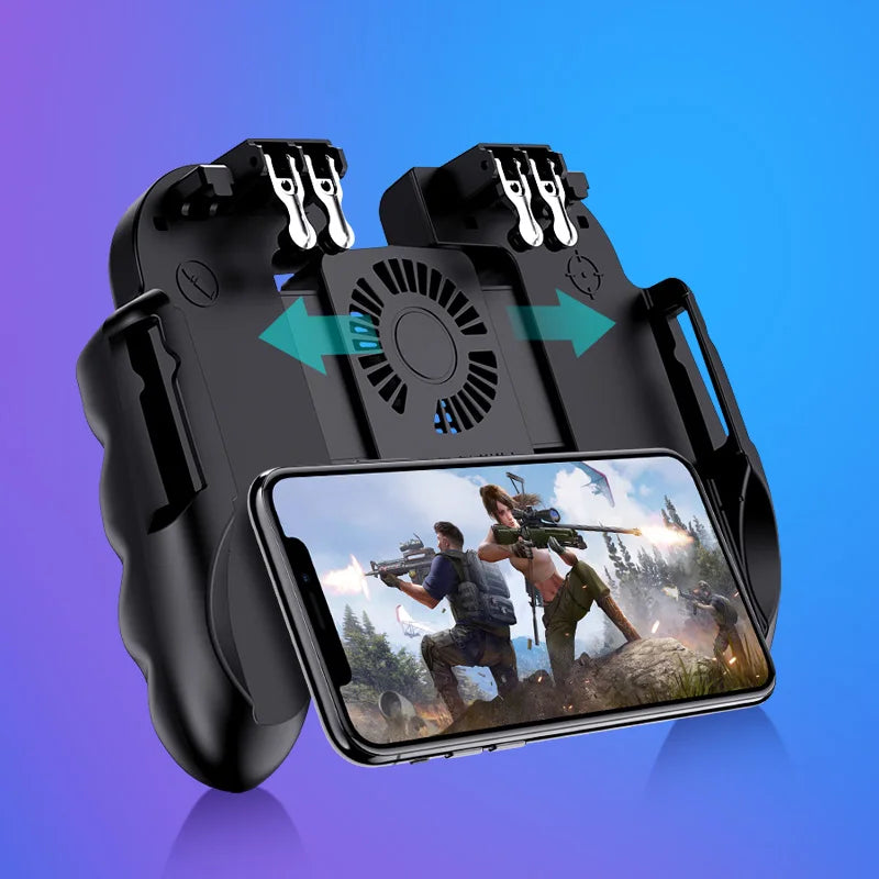 Smartphone Game Trigger Controller Joystick with Cooling Fan for FPS PUBG Iphone Ios Android Smartphone Gamepad Fan Cooler