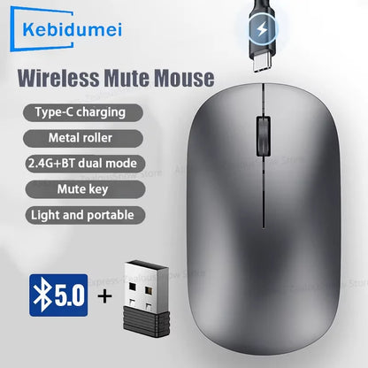 2.4G Wireless Bluetooth Mouse Dual Mode 1600DPI Adjustable 2.4G Type-C Rechargeable Mice Silent Ergonomic Portable Office Mouse